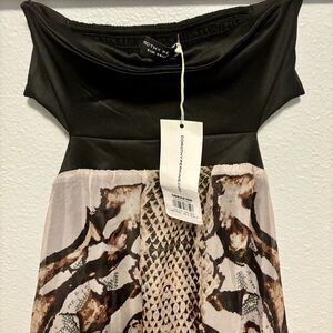 Dorothy Perkins Dress Bandu Top Lined Coverup Sz XS Boho Animal Print Mid Cutout